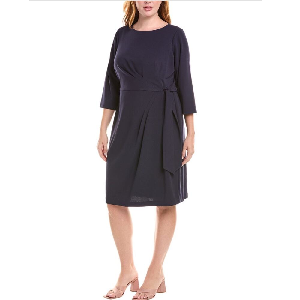 Tahari ASL Tie Waist  Sheath Dress Knee Length 3/4 Long Sleeve Womens sz 8 Black